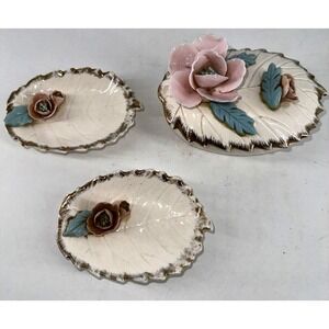 Porcelain Jewelry Trinket Dresser Box w/Lid & 2 Trays Arnart Creation Japan MCM